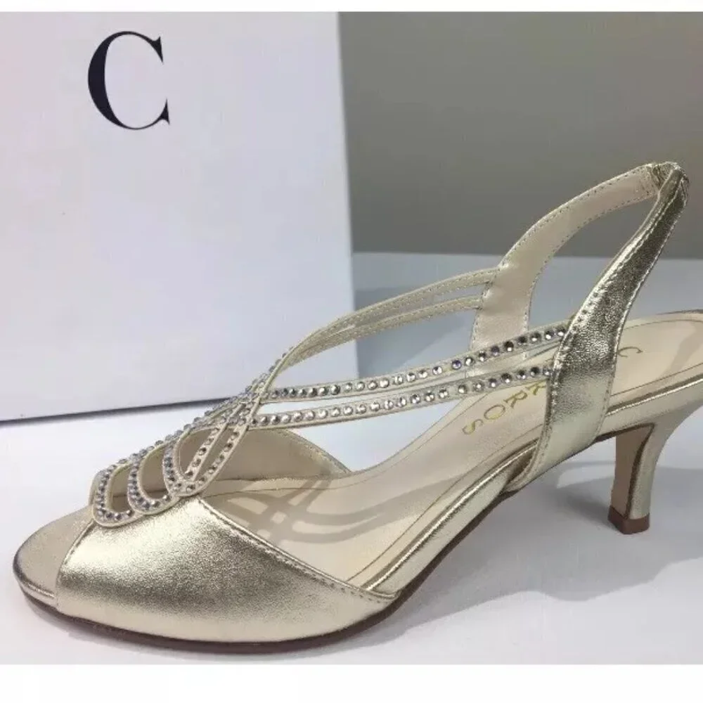 Caparros Women's Philomena Evening Wedding Sandals Gold Metallic Size 7.5M